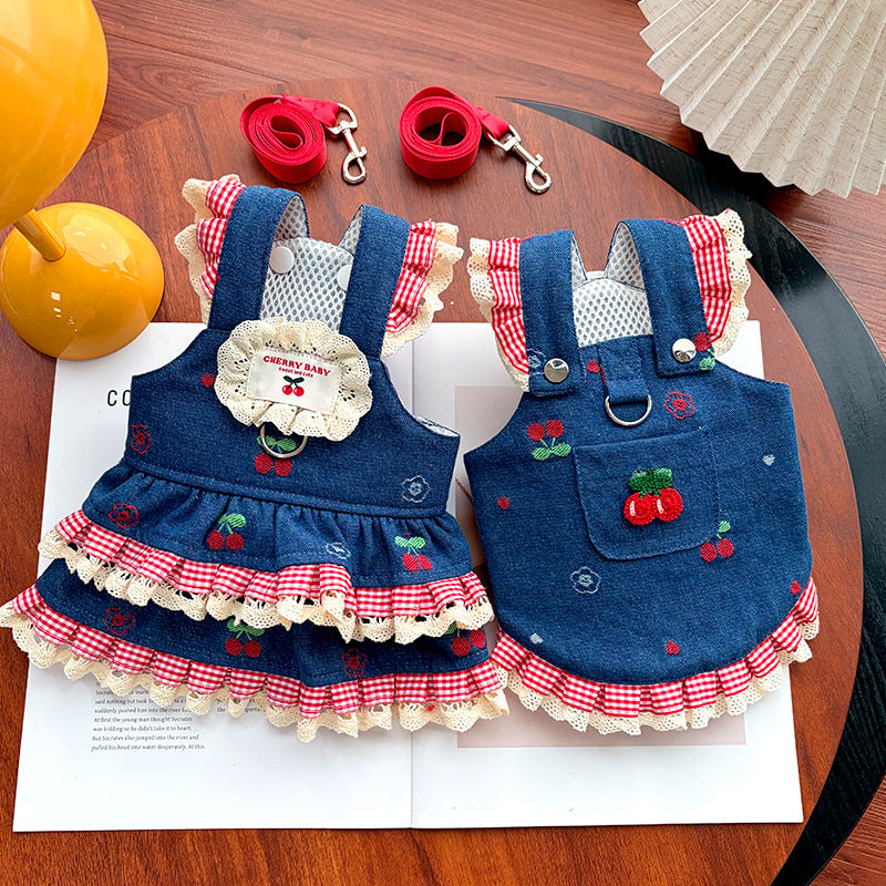 Denim Cherry Suspender Dress