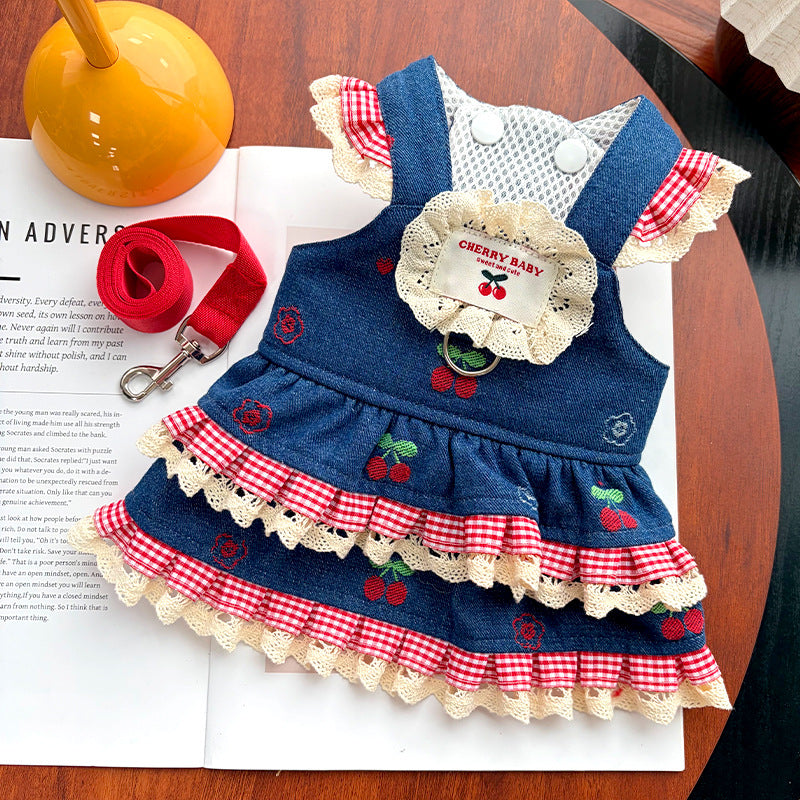 Denim Cherry Suspender Dress