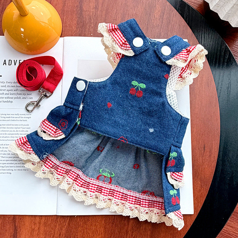 Denim Cherry Suspender Dress
