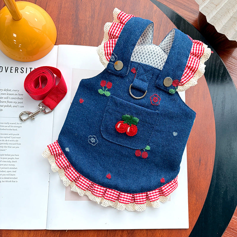 Denim Cherry Suspender Dress