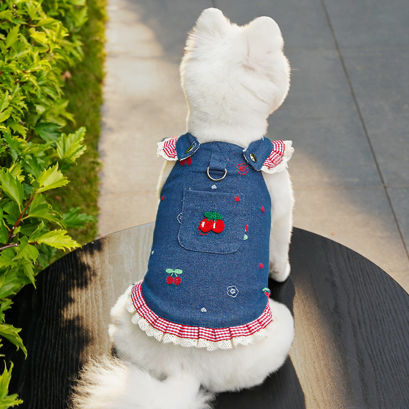Denim Cherry Suspender Dress