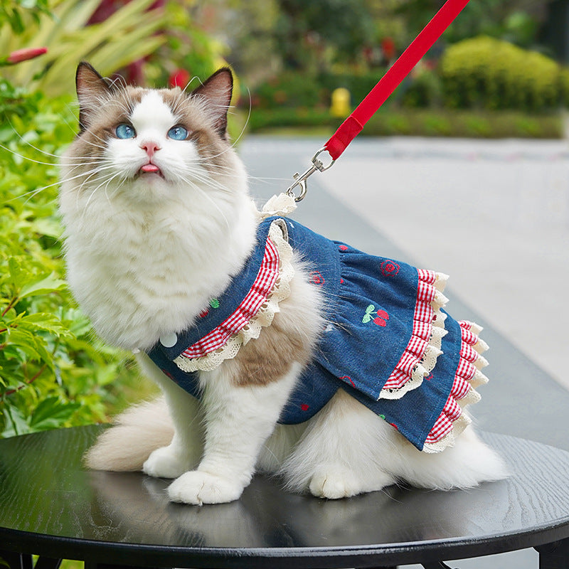 Denim Cherry Suspender Dress