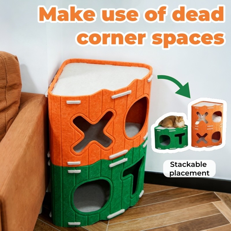 2 in 1 Stackable Felt Cat House