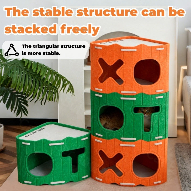 2 in 1 Stackable Felt Cat House