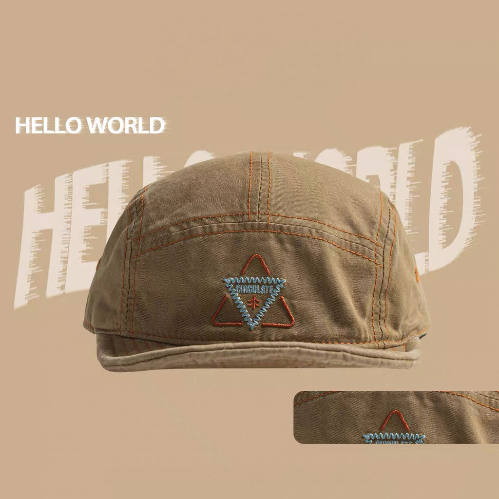 5 Panel Short Brim Cotton Cap with Embroidered Mesh American Vintage for Outdoor Daily Streetwear Fashion for Men and Women