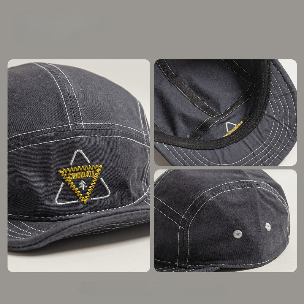 5 Panel Short Brim Cotton Cap with Embroidered Mesh American Vintage for Outdoor Daily Streetwear Fashion for Men and Women