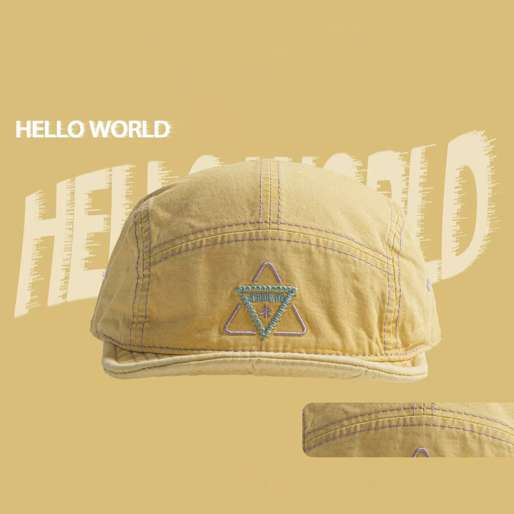 5 Panel Short Brim Cotton Cap with Embroidered Mesh American Vintage for Outdoor Daily Streetwear Fashion for Men and Women