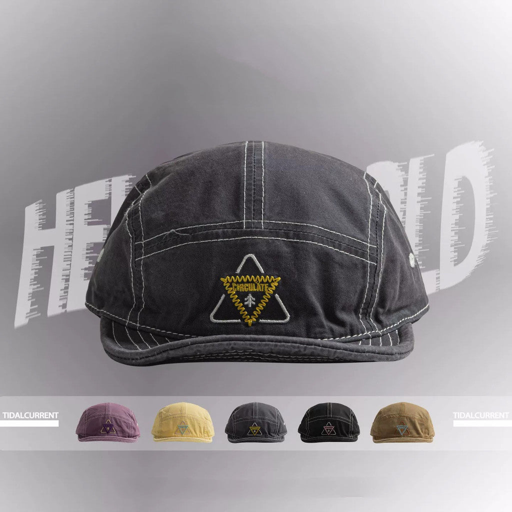 5 Panel Short Brim Cotton Cap with Embroidered Mesh American Vintage for Outdoor Daily Streetwear Fashion for Men and Women